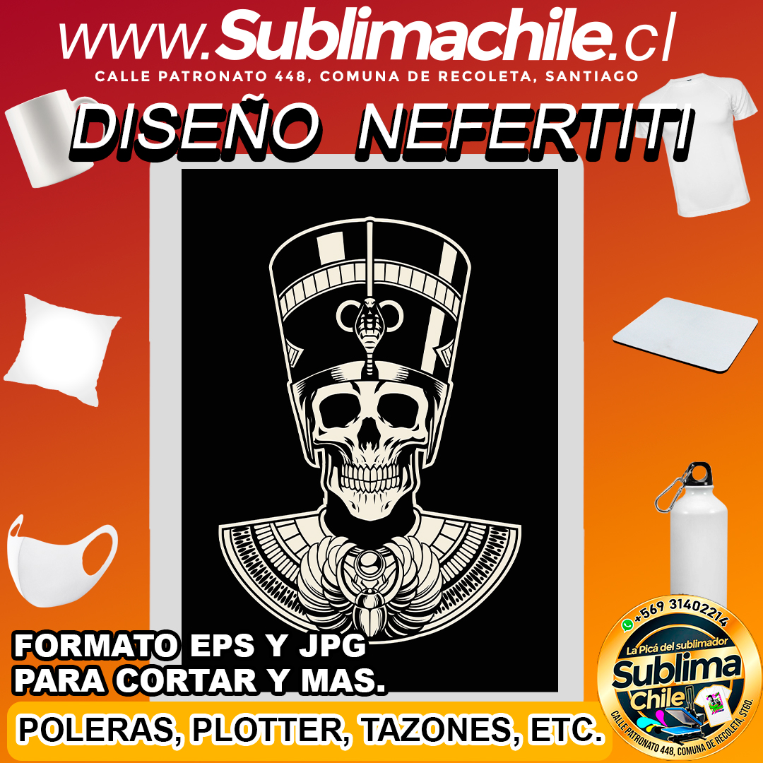 Diseño de Calavera de Nefertiti para Sublimar - JPG y EPS 1 Diseño de Calavera de Nefertiti para Sublimar - JPG y EPS