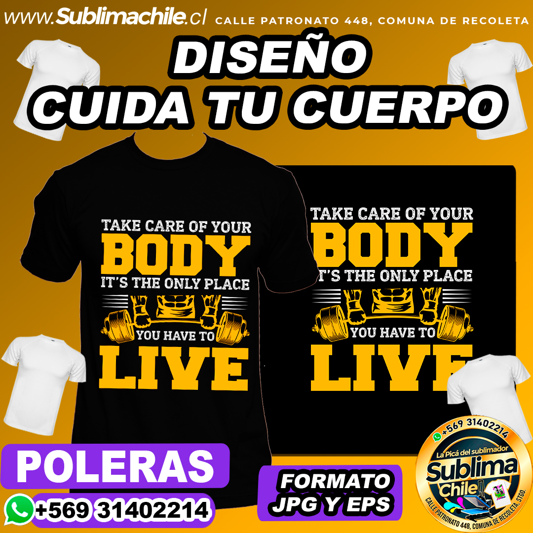 Diseño de Cuida tu Cuerpo para Sublimar Poleras - JPG y EPS 1 Diseño de Cuida tu Cuerpo para Sublimar Poleras - JPG y EPS