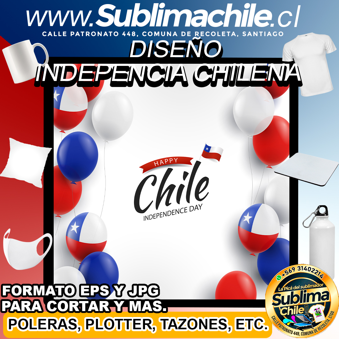 Diseño de Independencia Chilena para Sublimar - EPS y JPG 1 Diseño de Independencia Chilena para Sublimar - EPS y JPG