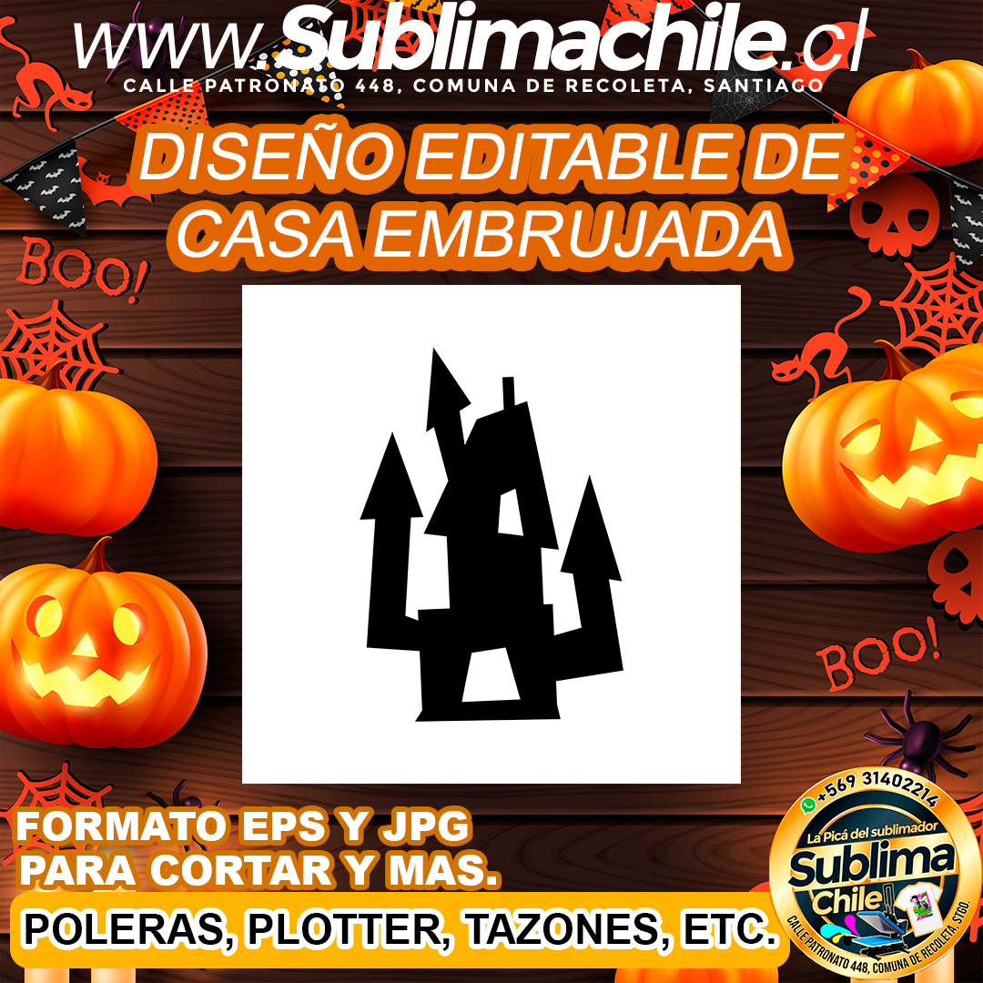 Diseño editable de casa embrujada para sublimar - EPS, JPG 1 Diseño editable de casa embrujada para sublimar - EPS, JPG