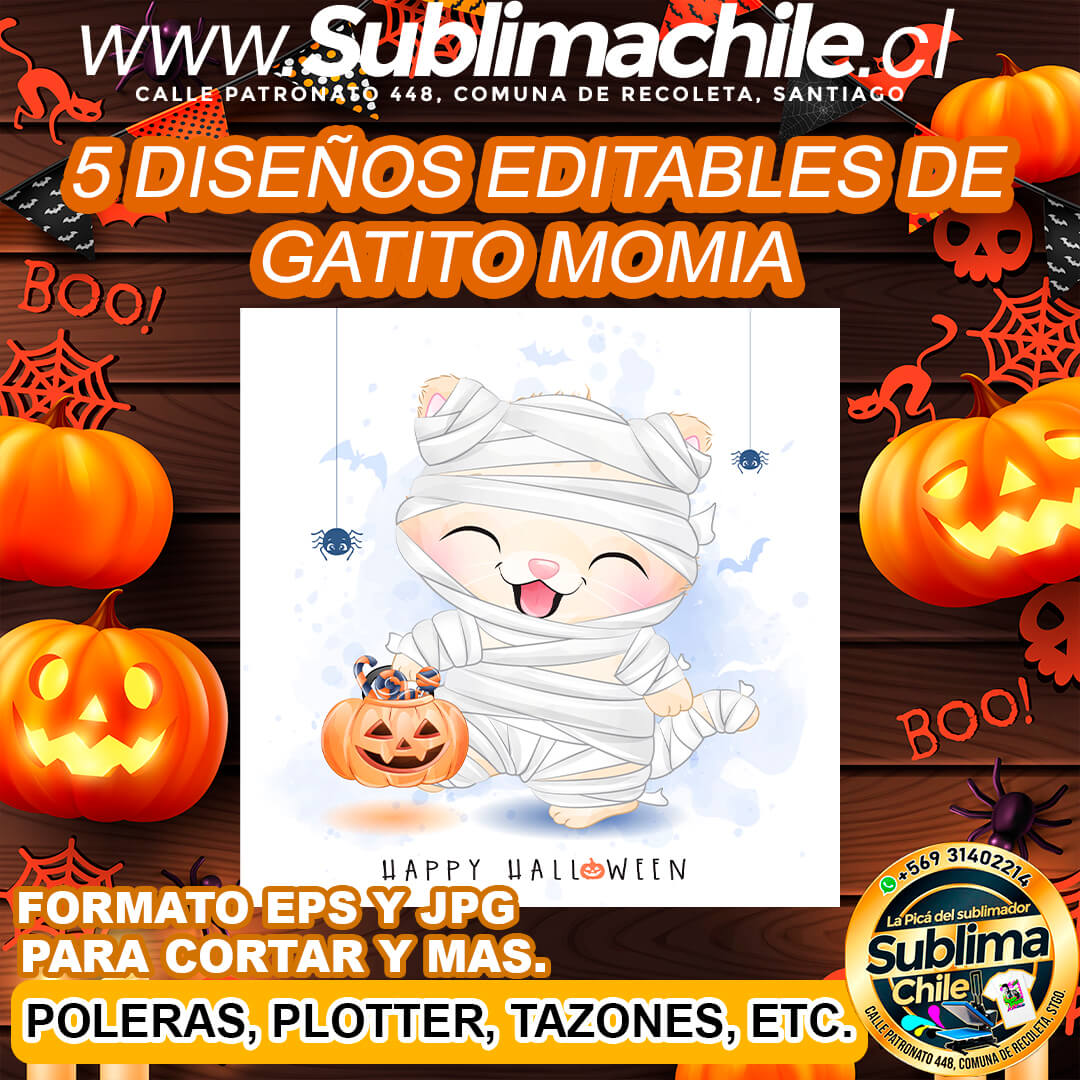 Diseño editable de gatito momia para sublimar - EPS, JPG 1 Diseño editable de gatito momia para sublimar - EPS, JPG