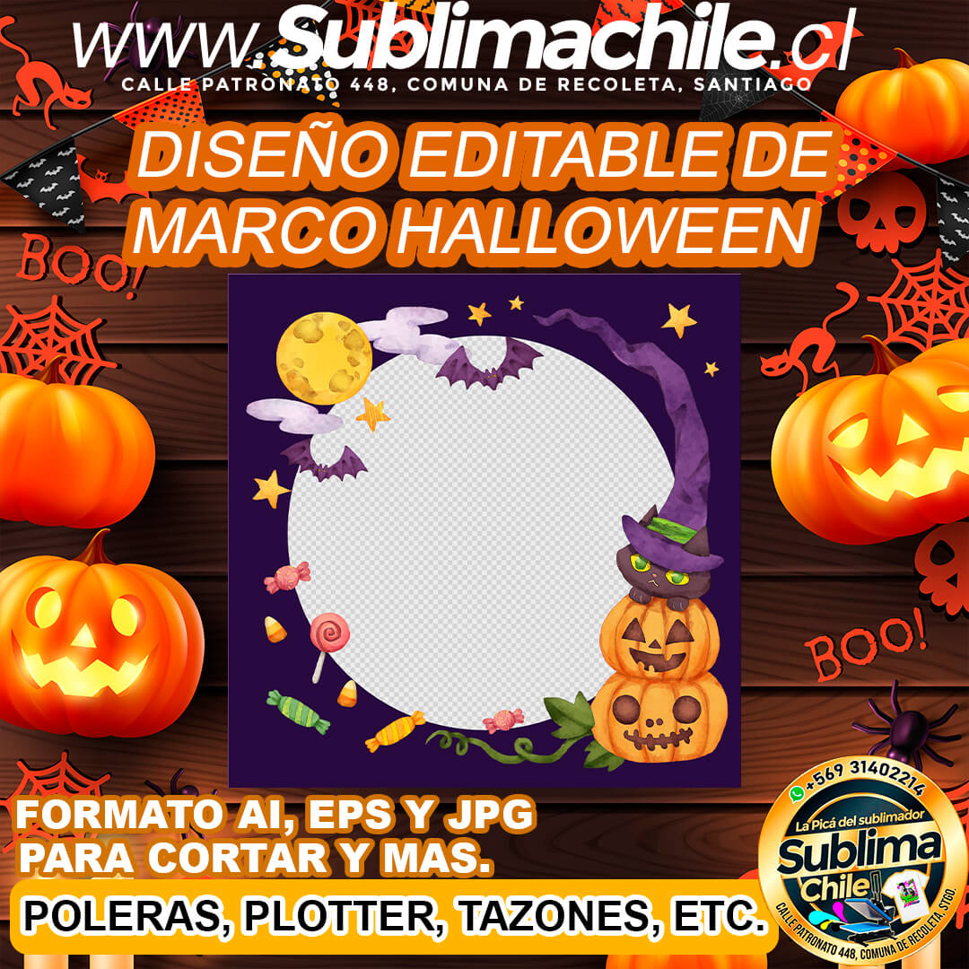 Diseño editable de marco de halloween para sublimar - EPS, AI y JPG 1 Diseño editable de marco de halloween para sublimar - EPS, AI y JPG