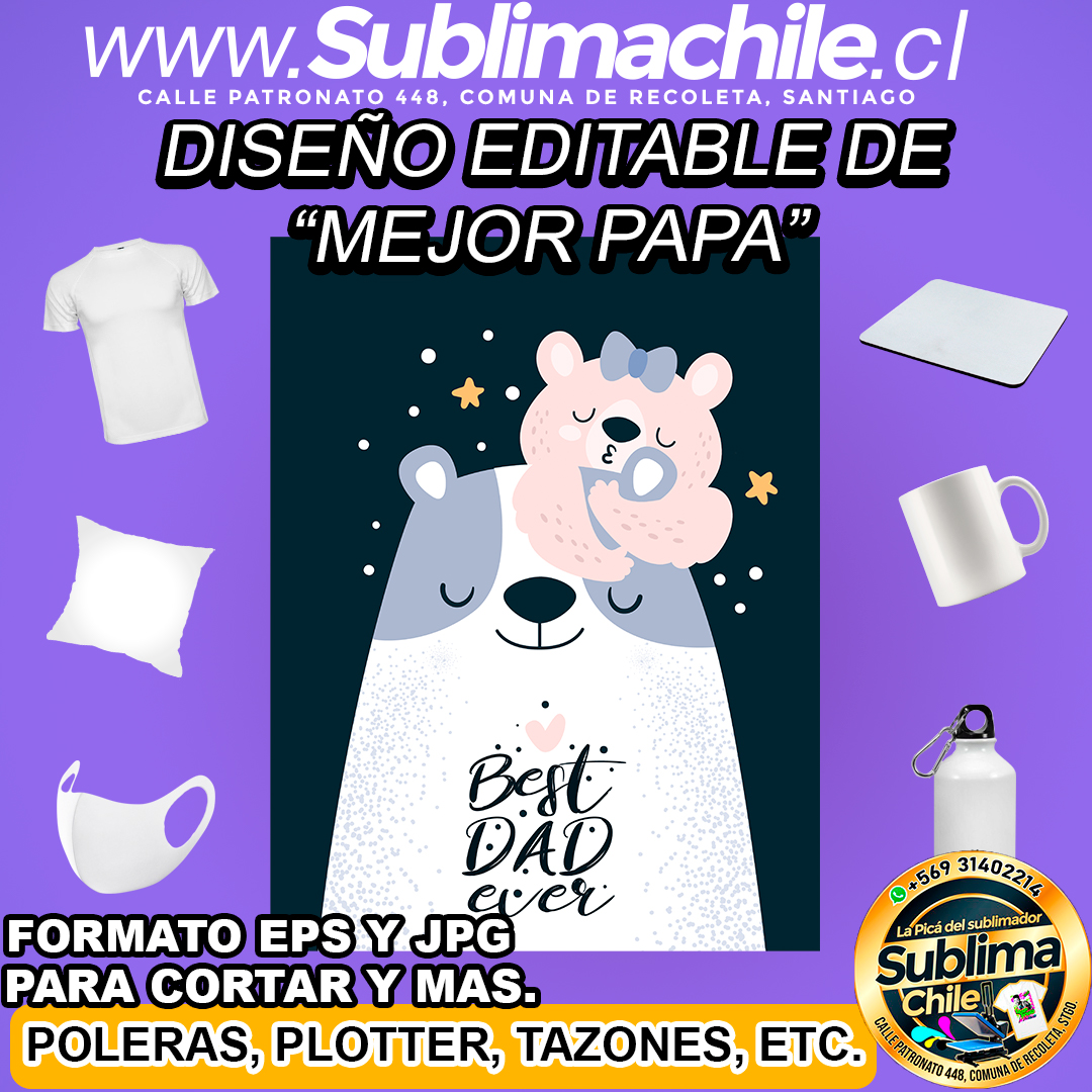 Diseño editable de "mejor papa" para sublimar - EPS y JPG 1 Diseño editable de "mejor papa" para sublimar - EPS y JPG