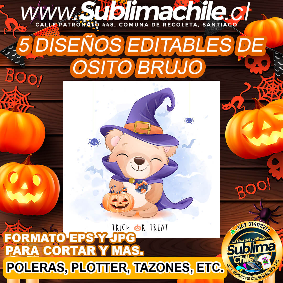 Diseño editable de osito brujo para sublimar - EPS, JPG 1 Diseño editable de osito brujo para sublimar - EPS, JPG