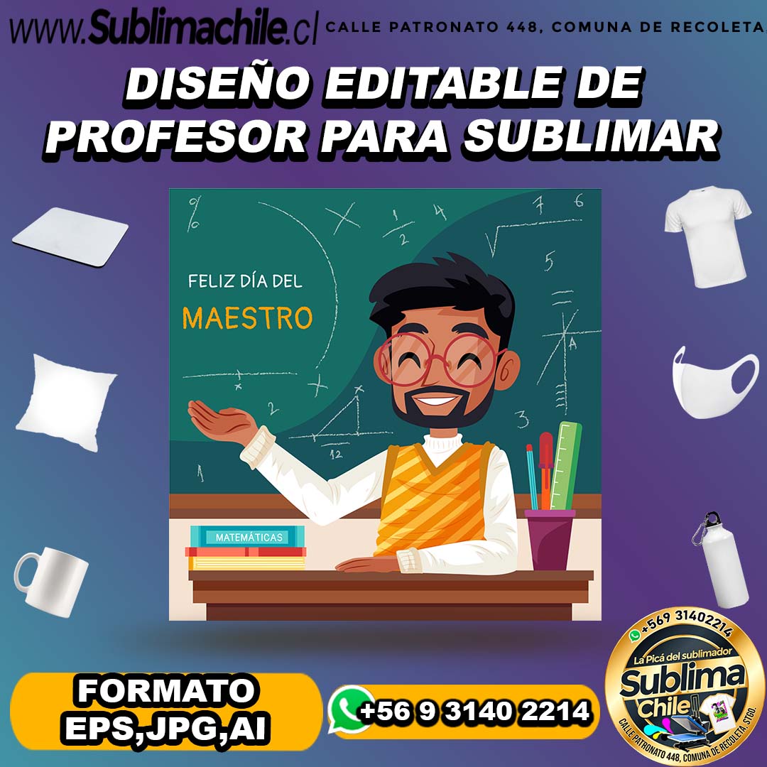 Diseño editable de profesor para sublimar - EPS,JPG,AI 1 Diseño editable de profesor para sublimar - EPS,JPG,AI