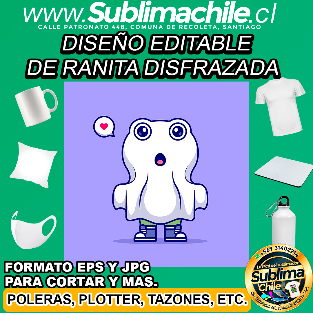 Diseño editable de rana disfrazada para sublimar - EPS, JPG 1 Diseño editable de rana disfrazada para sublimar - EPS, JPG