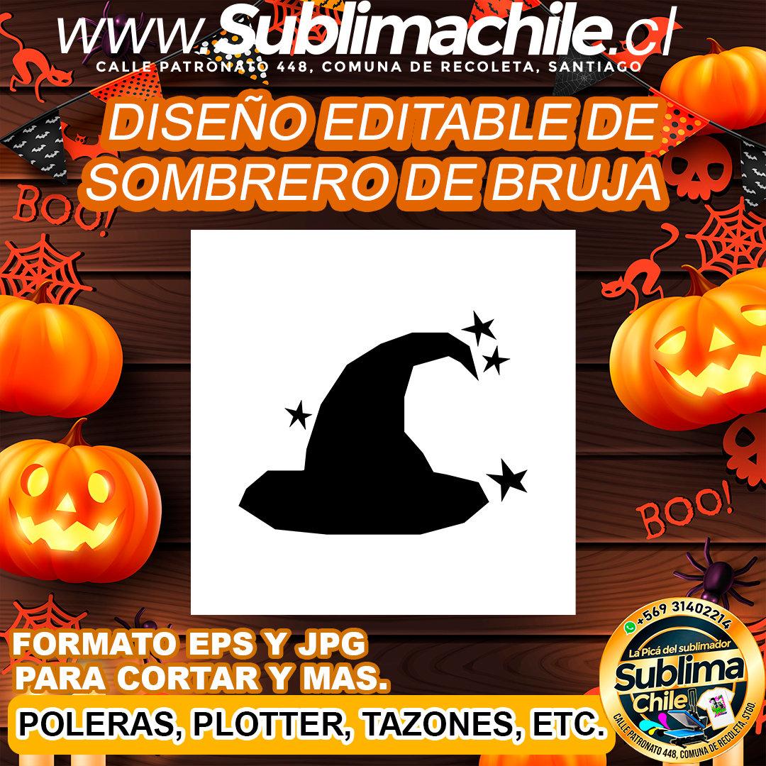 Diseño editable de sombrero de bruja para sublimar - EPS, JPG 1 Diseño editable de sombrero de bruja para sublimar - EPS, JPG