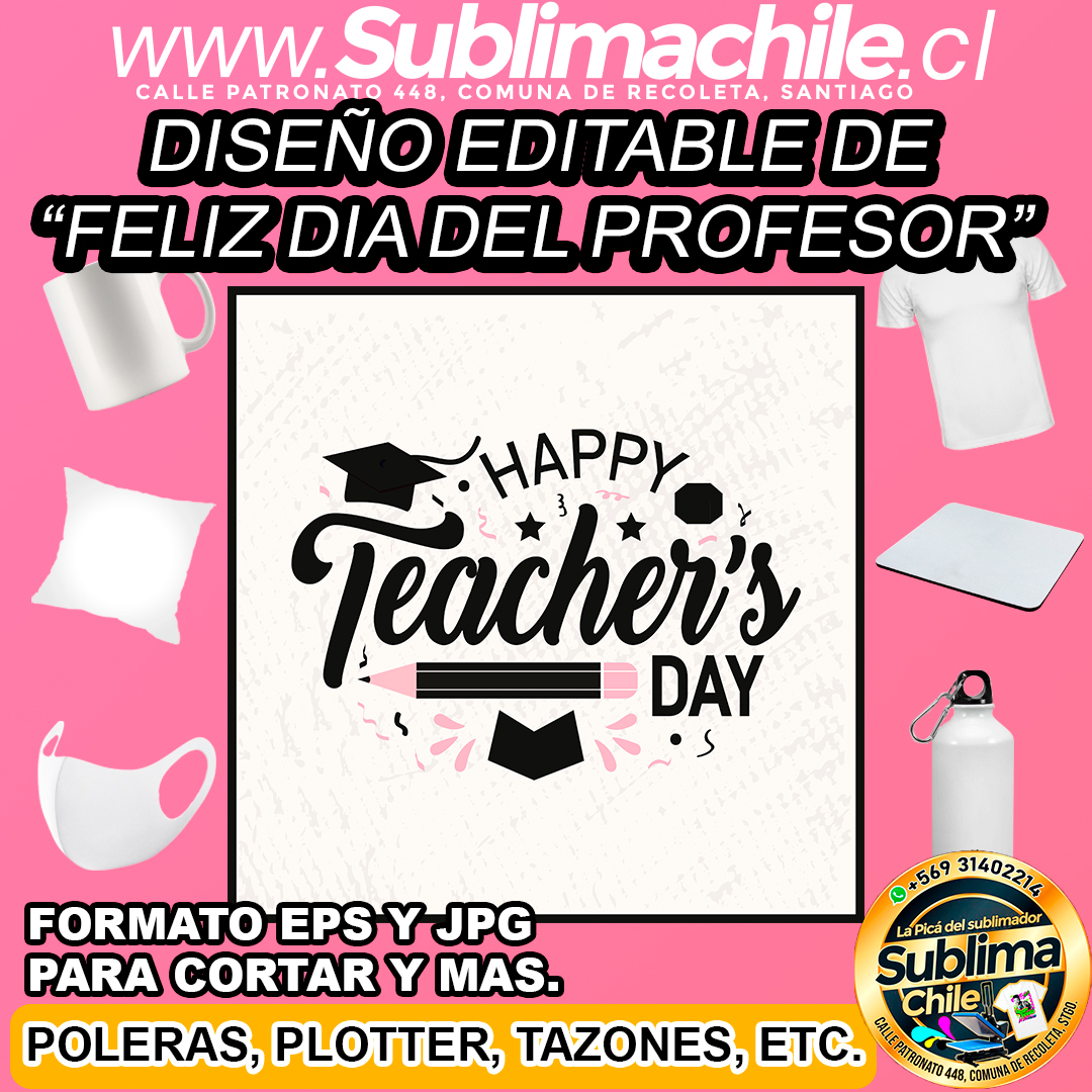Diseño editable del dia del profesor para sublimar - EPS, JPG 1 Diseño editable del dia del profesor para sublimar - EPS, JPG