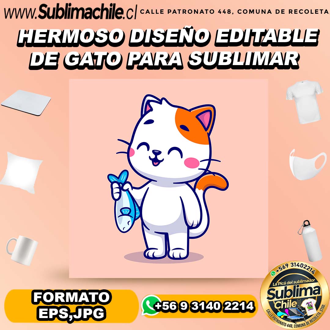 Hermoso diseño editable de gato para sublimar - EPS,JPG 1 Hermoso diseño editable de gato para sublimar - EPS,JPG
