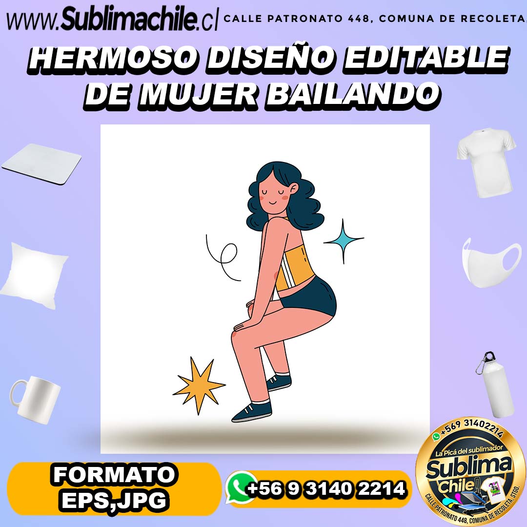 Hermoso diseño editable de mujer bailando para sublimar - EPS,JPG 1 Hermoso diseño editable de mujer bailando para sublimar - EPS,JPG