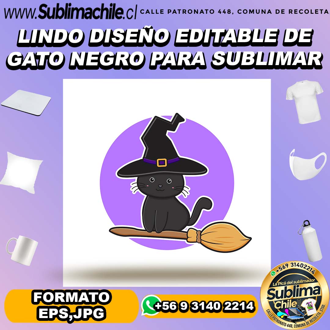 Lindo diseño de gato negro para sublimar - EPS,JPG 1 Lindo diseño de gato negro para sublimar - EPS,JPG