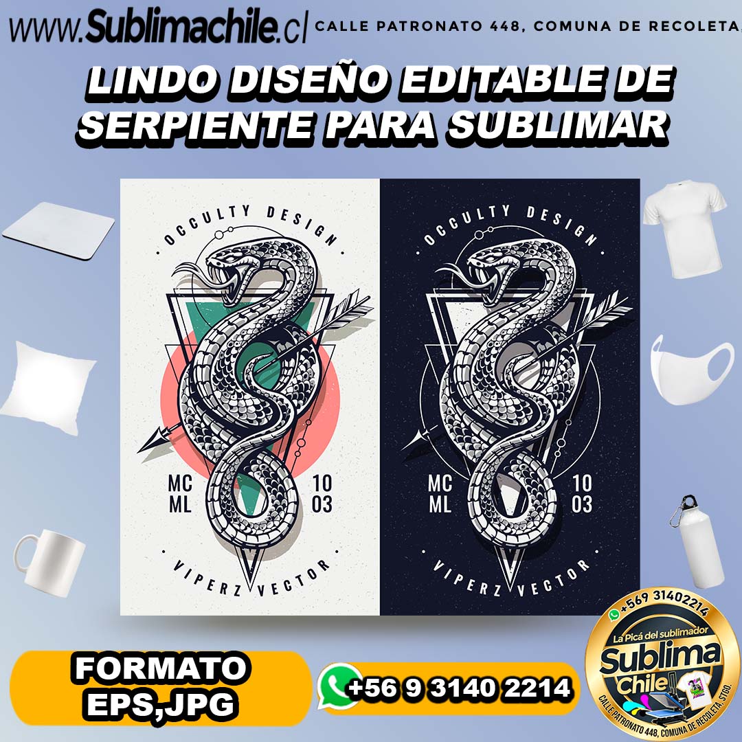 Lindo diseño editable de serpiente para sublimar - EPS,JPG 1 Lindo diseño editable de serpiente para sublimar - EPS,JPG