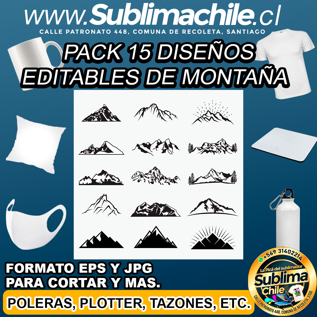 Pack 15 diseños editables de montañas para sublimar - EPS, JPG 1 Pack 15 diseños editables de montañas para sublimar - EPS, JPG
