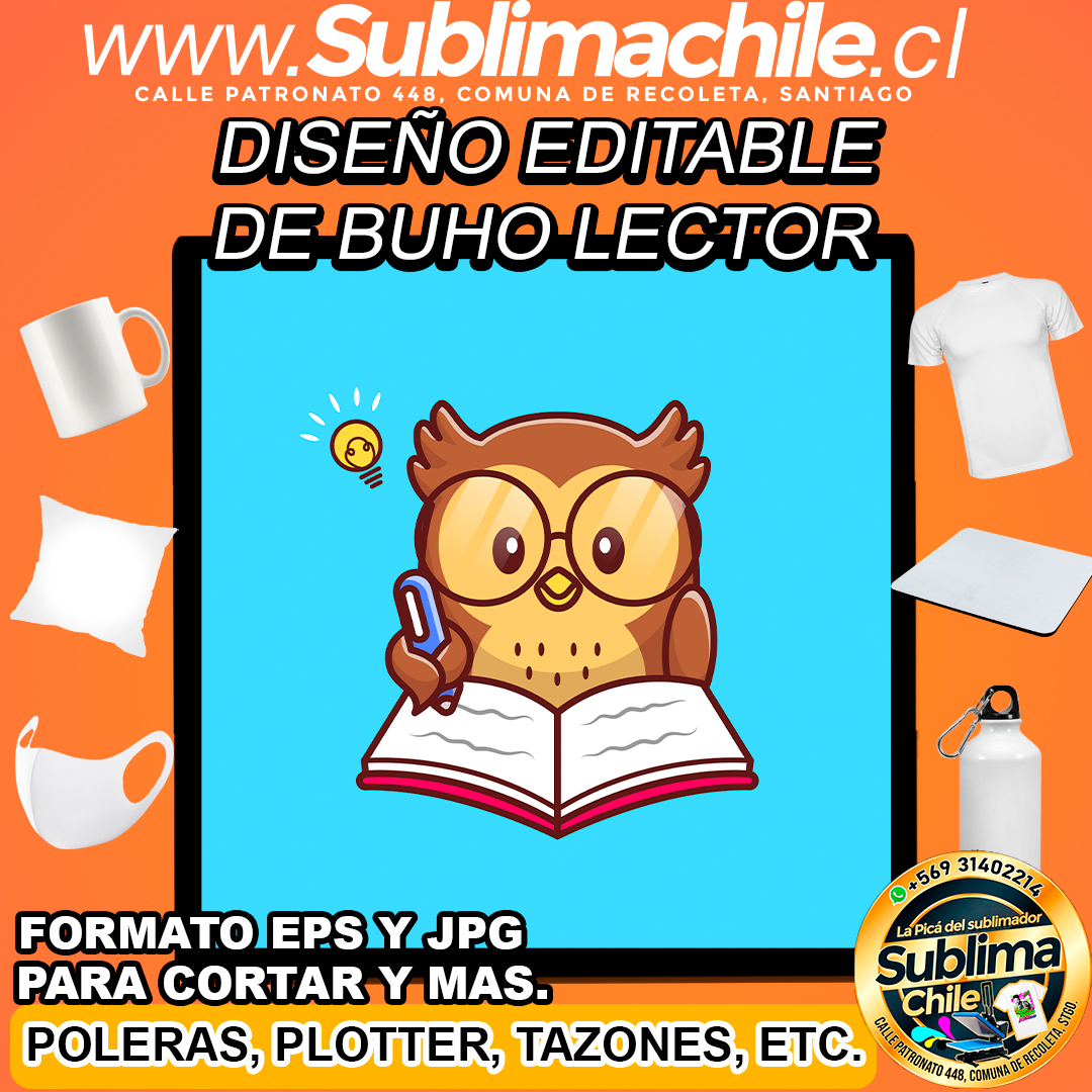 Un diseño editable de búho tierno para sublimar - EPS, JPG 1 Un diseño editable de búho tierno para sublimar - EPS, JPG