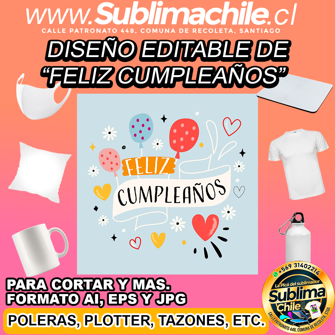 Un diseño editable de "feliz cumpleaños" para sublimar - AI, EPS y JPG 1 Un diseño editable de "feliz cumpleaños" para sublimar - AI, EPS y JPG