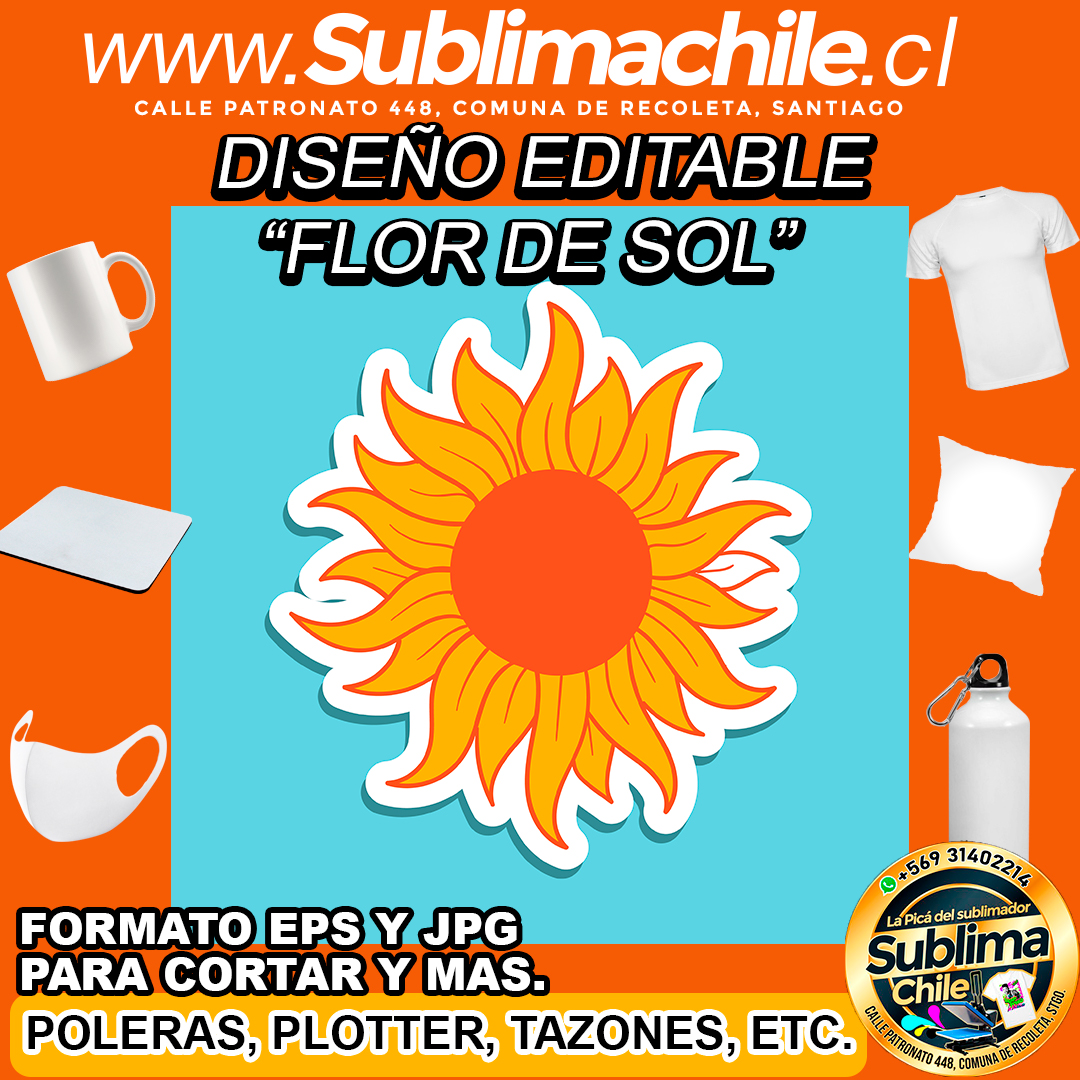 Un diseño editable de flor de sol para sublimar - EPS, JPG 1 Un diseño editable de flor de sol para sublimar - EPS, JPG