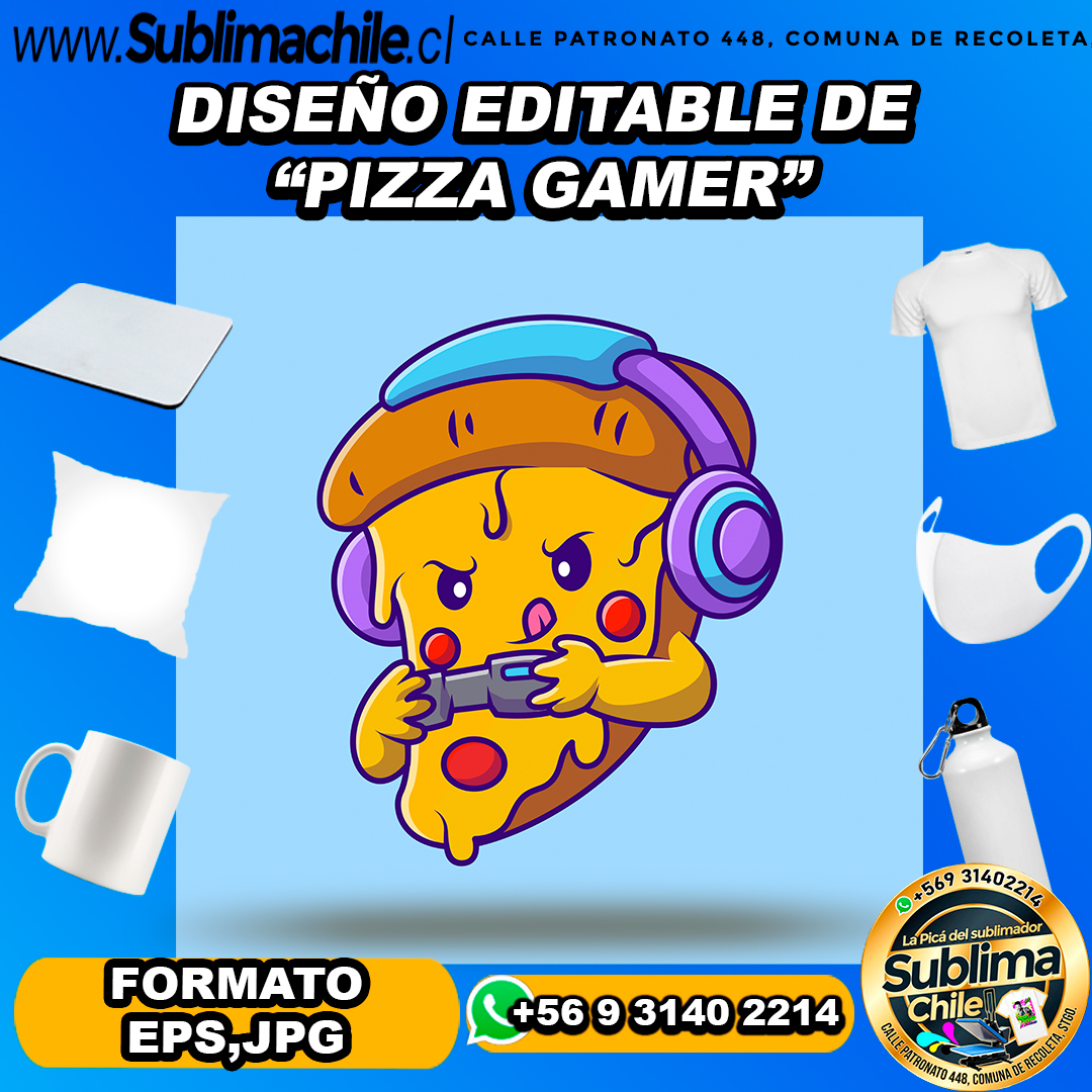 Un diseño editable de pizza gamer para sublimar - EPS, PJG 1 Un diseño editable de pizza gamer para sublimar - EPS, PJG