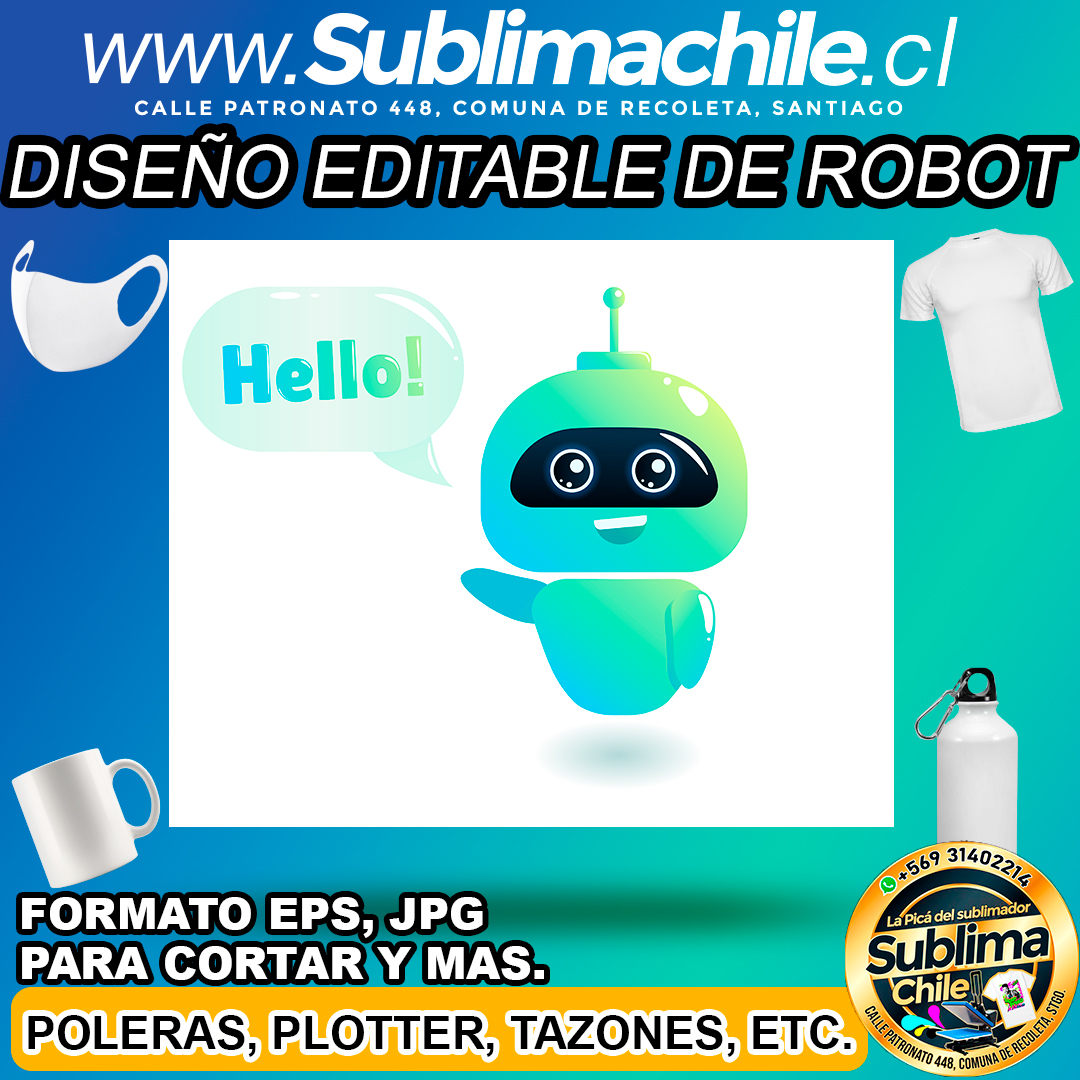 Un diseño editable de robot para sublimar - EPS, JPG 1 Un diseño editable de robot para sublimar - EPS, JPG