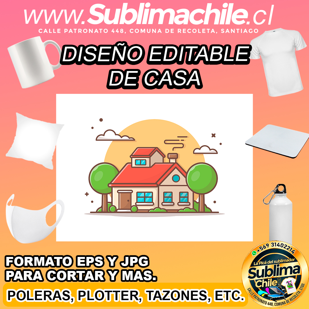 Un diseño editable de una casa para sublimar - EPS, JPG 1 Un diseño editable de una casa para sublimar - EPS, JPG