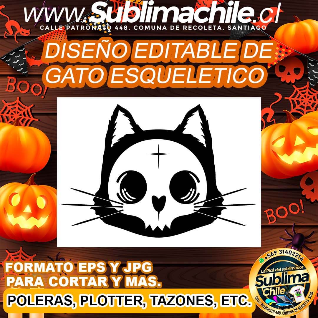 Diseño editable de esqueleto de gato para sublimar - EPS, JPG 1 Diseño editable de esqueleto de gato para sublimar - EPS, JPG