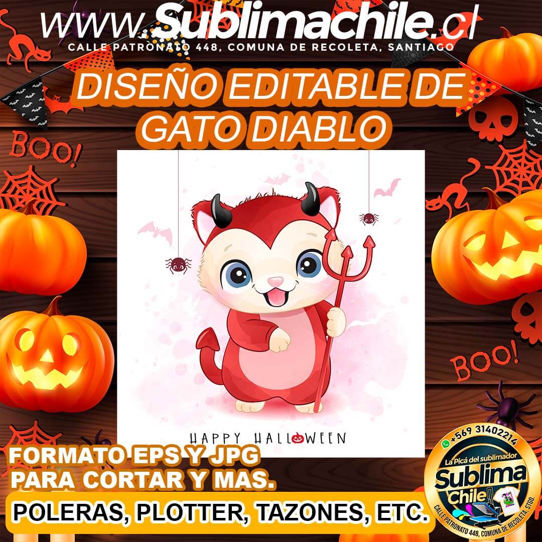 Diseño editable de gato diablo para sublimar - EPS, JPG 1 Diseño editable de gato diablo para sublimar - EPS, JPG
