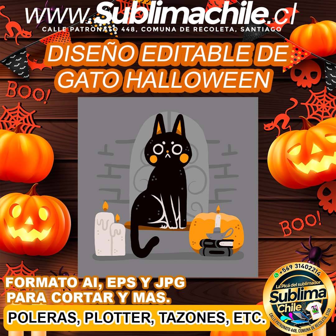 Diseño editable de gato halloween para sublimar - EPS, AI y JPG 1 Diseño editable de gato halloween para sublimar - EPS, AI y JPG