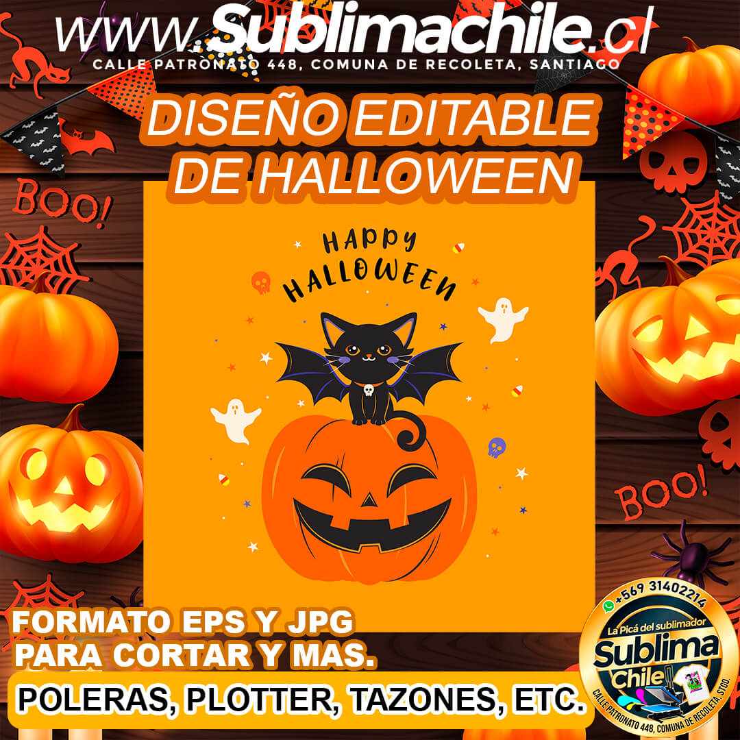 Un diseño editable de happy halloween para sublimar - EPS, JPG 1 Un diseño editable de happy halloween para sublimar - EPS, JPG
