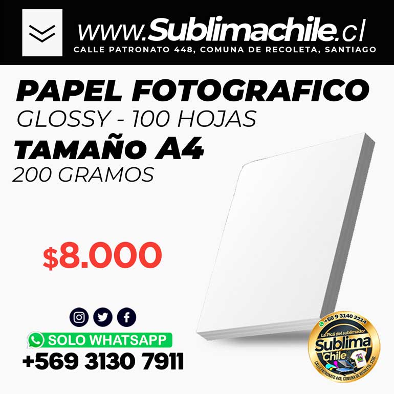 Papel Fotográfico Glossy 200 g. tamaño A4 - 100 hojas 1 Papel Fotográfico Glossy 200 g. tamaño A4 - 100 hojas