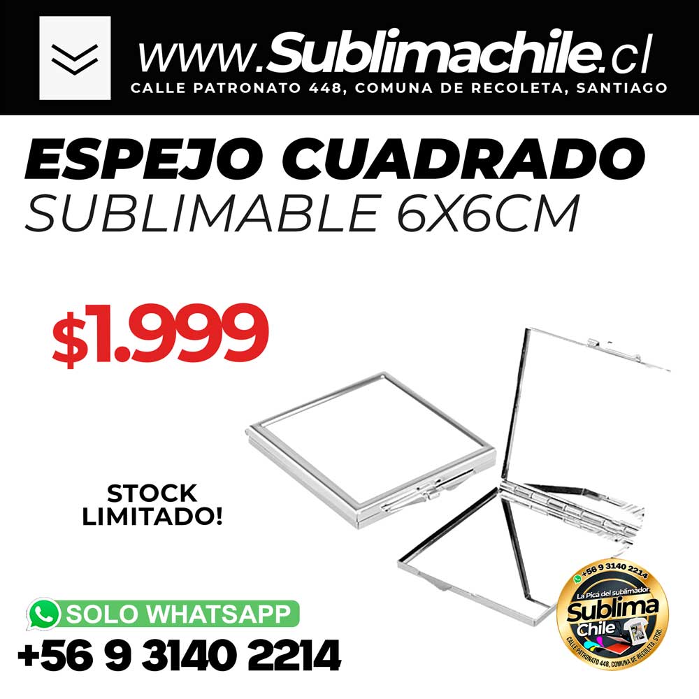 Espejo Cuadrado Sublimable 6x6cm 1 Espejo Cuadrado Sublimable 6x6cm