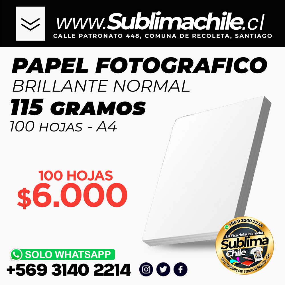 Papel Fotográfico Glossy 115g. tamaño A4 - 100 hojas 1 Papel Fotográfico Glossy 115g. tamaño A4 - 100 hojas