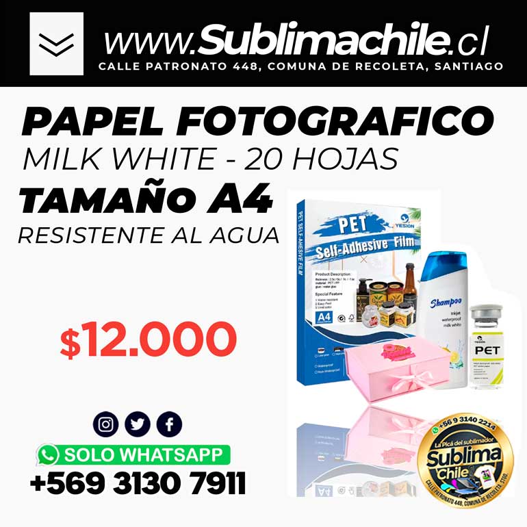 Fotográfico A4 Sticker al Agua MILK WHITE - 20 Hojas 1 Fotográfico A4 Sticker al Agua MILK WHITE - 20 Hojas