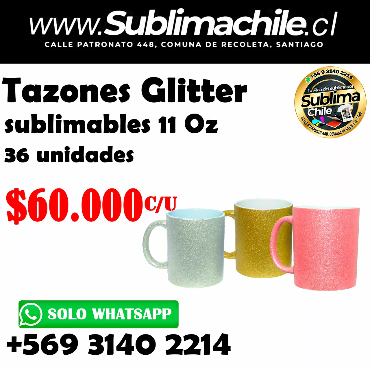 Tazones Glitter sublimables 11 Oz 36 unidades 1 Tazones-Glitter-sublimables-11-Oz-36-unidades