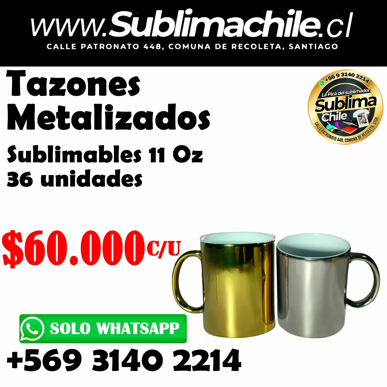 Tazones Metalizados sublimables 11 Oz 36 unidades 1 Tazones Metalizados sublimables 11 Oz 36 unidades