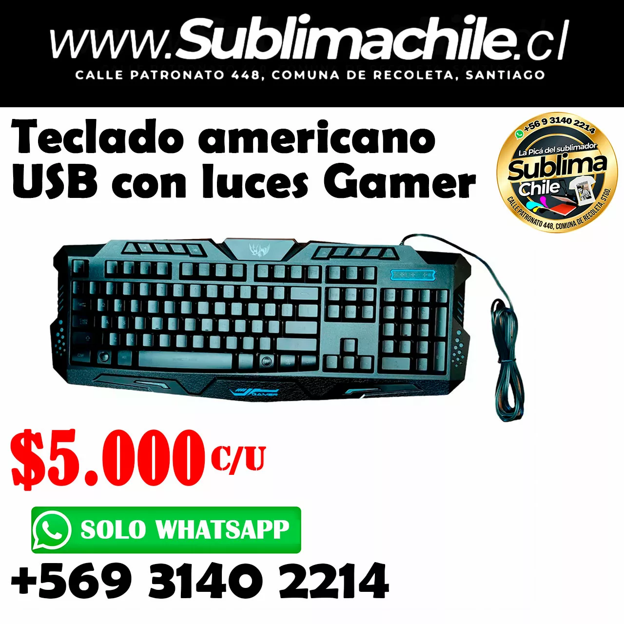 Teclado americano USB con luces Gamer 1 Teclado americano USB con luces Gamer