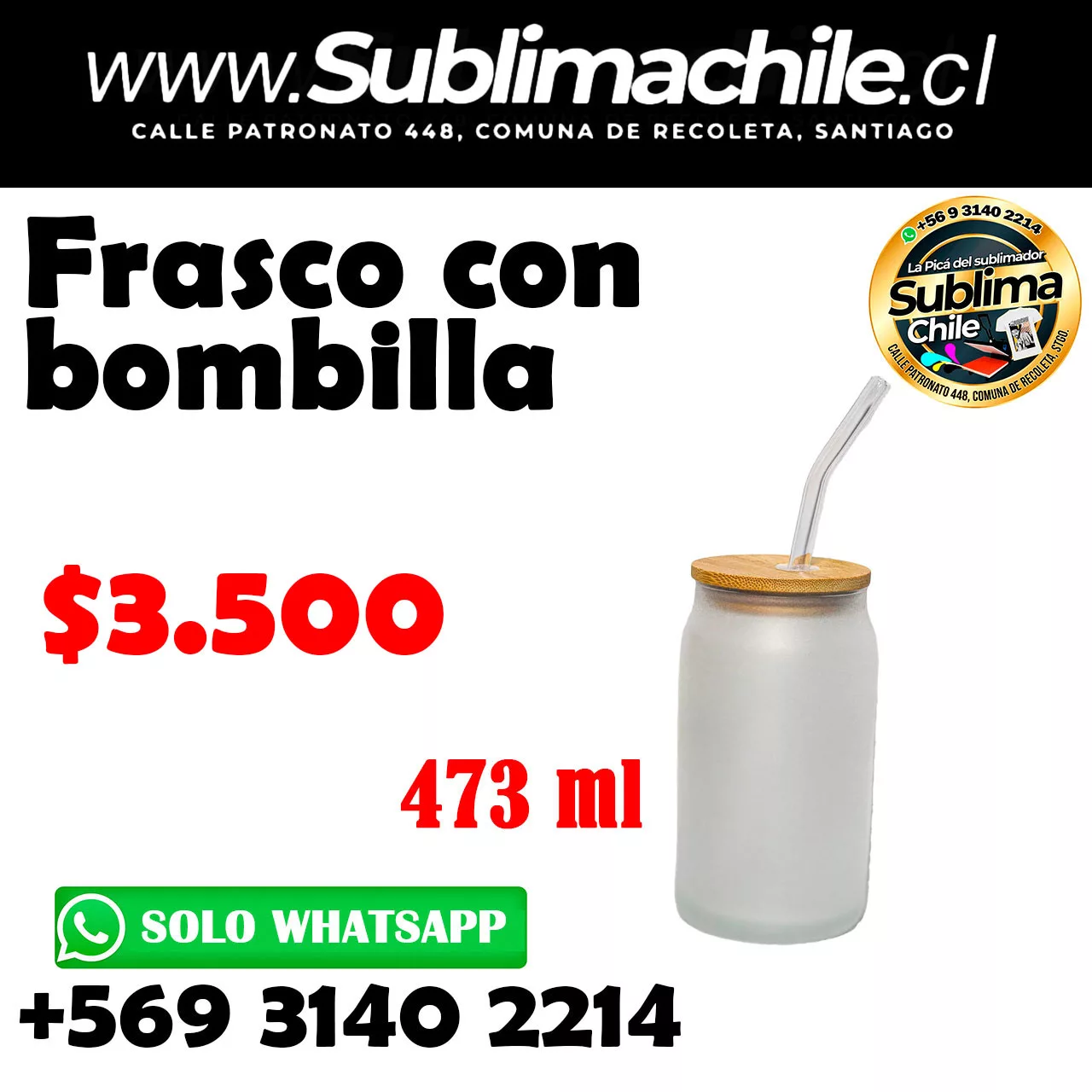 Frasco Tapa Bambú sublimable con bombilla 473 ml 1 FRASCO-tapa de bamboo